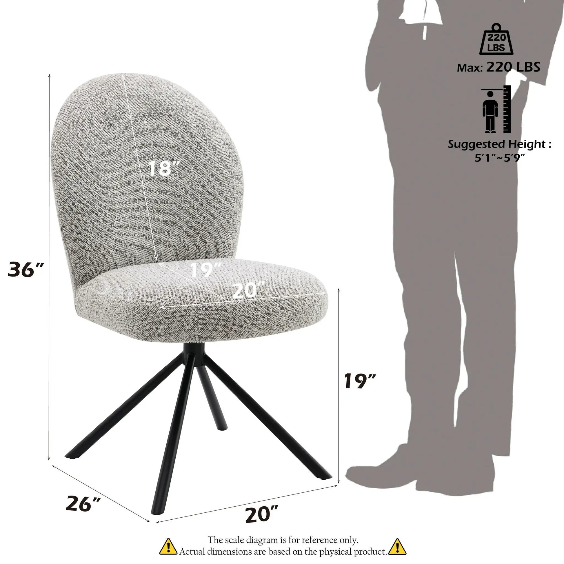 Side chair with swivel, gray textured fabric upholstery, set of 2, Unique Piece Furniture on Tampa Home & Garden Store