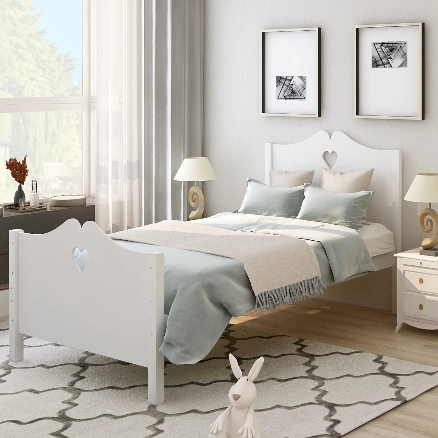 White platform beds with slat support and headboard/footboard by Unique Piece Furniture on Tampa Home & Garden Store