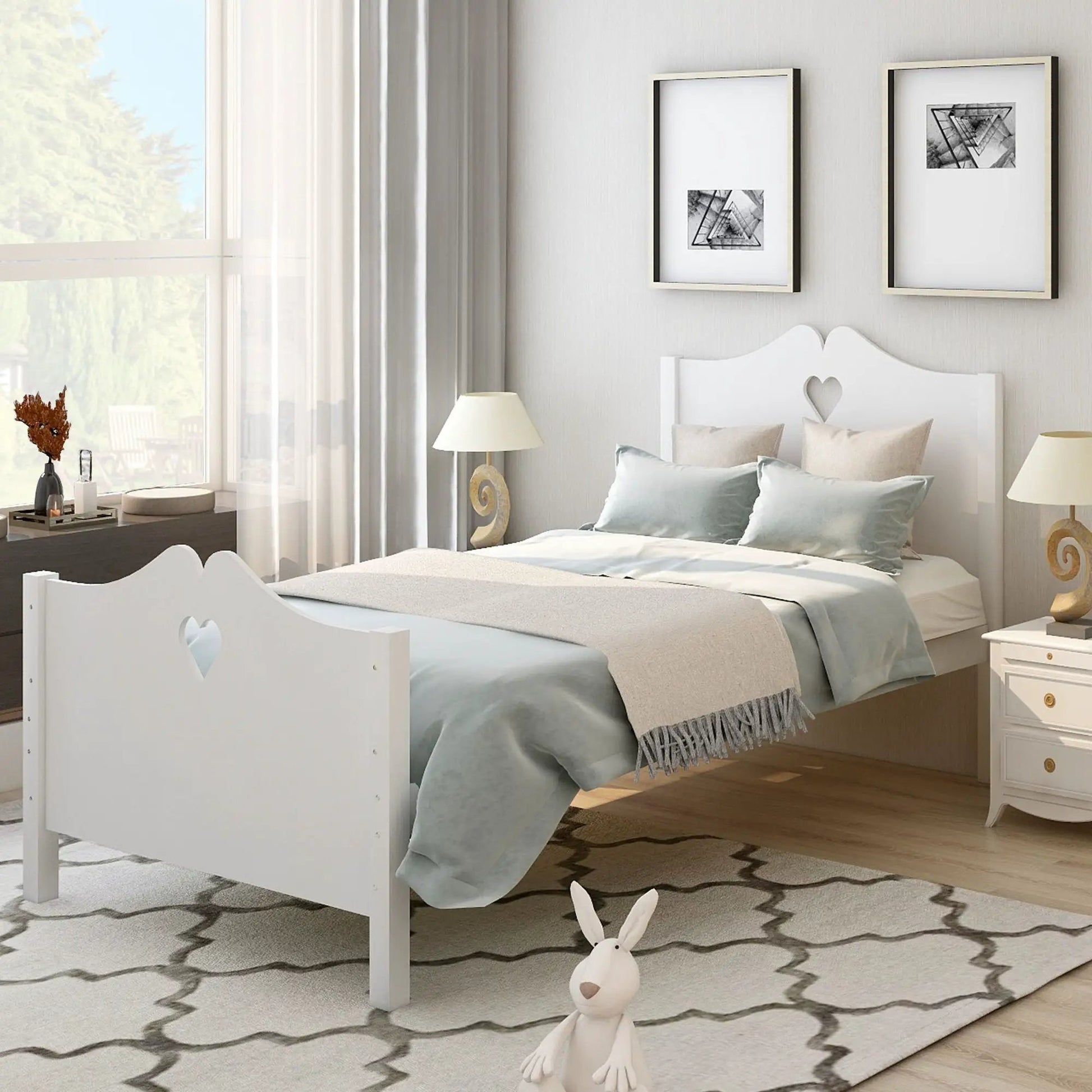 White platform beds with slat support and headboard/footboard by Unique Piece Furniture on Tampa Home & Garden Store