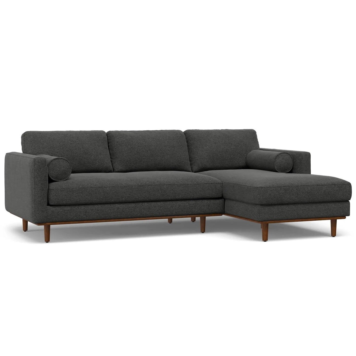 Morrison sectional sofa in dark gray fabric with wood legs on Tampa Home & Garden Store