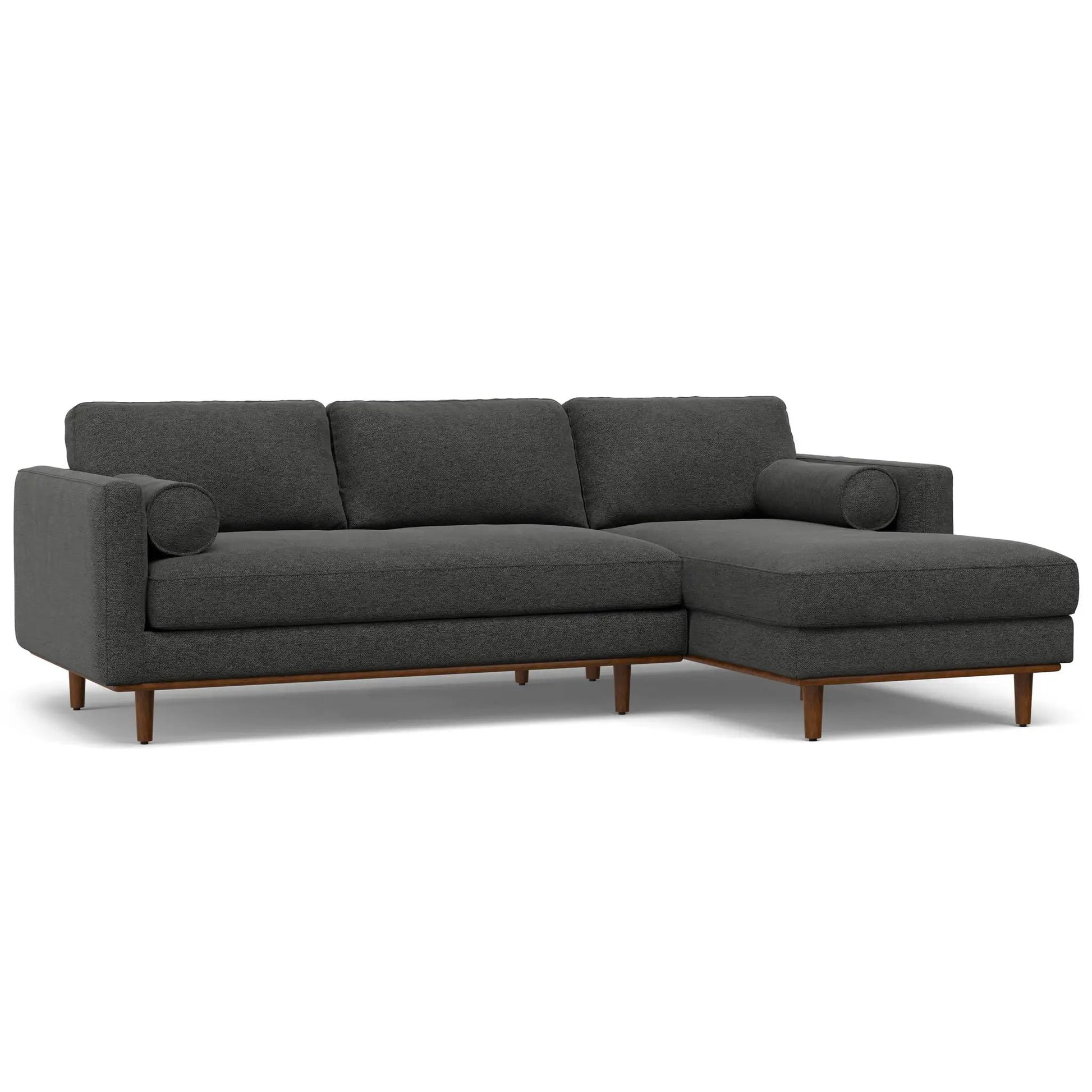Morrison sectional sofa in dark gray fabric with wood legs on Tampa Home & Garden Store