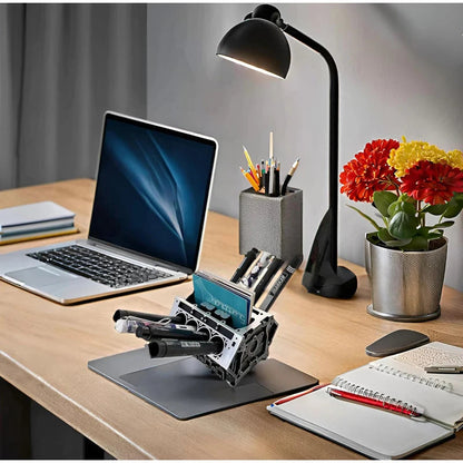 Engine Block Desk Organizer: Modern art for desktop/bookshelf. Holds business cards, a creative office accessory. - Tampa Home & Garden Store