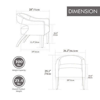 Upholstered openback armchair with weathered rubberwood legs, Unique Piece Furniture, dimensions on Tampa Home & Garden Store