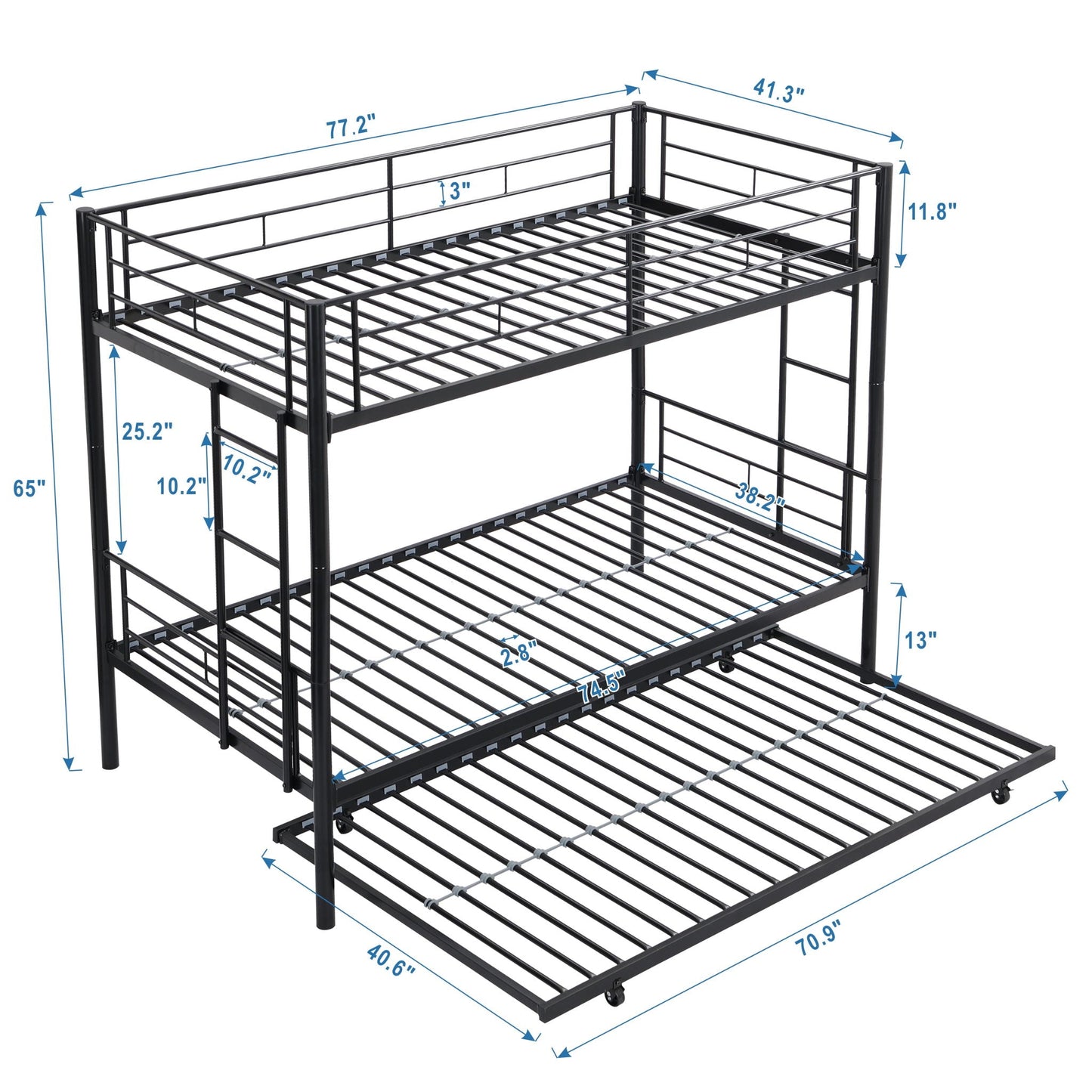 Modern Metal Frame Bunk Bed With Trundle