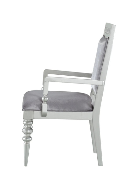 Maverick Arm Chair (Set of 2) in silver with gray satin upholstery and turned legs on Tampa Home & Garden Store