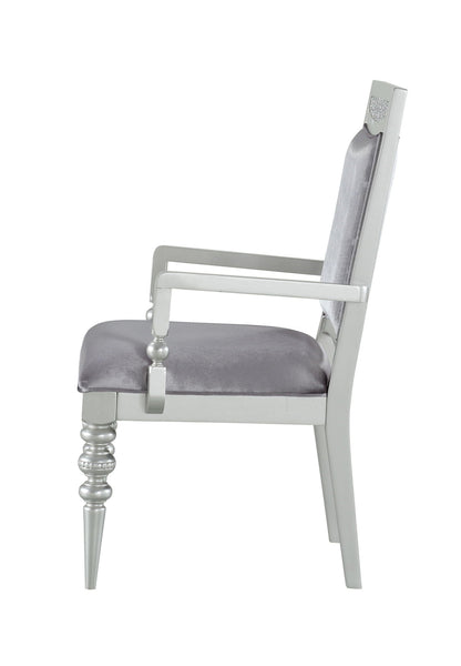 Maverick Arm Chair Set of 2 silver with metal frame and silver upholstery and leg details on Tampa Home & Garden Store