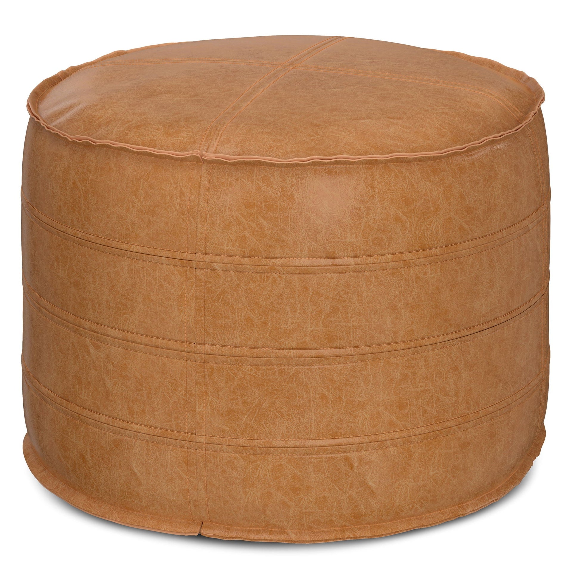 Brody Round Pouf polystyrene bead filled, tan leatherette ottoman by Unique Piece Furniture on Tampa Home & Garden Store