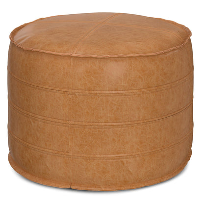 Brody Round Pouf polystyrene bead filled, tan leatherette ottoman by Unique Piece Furniture on Tampa Home & Garden Store