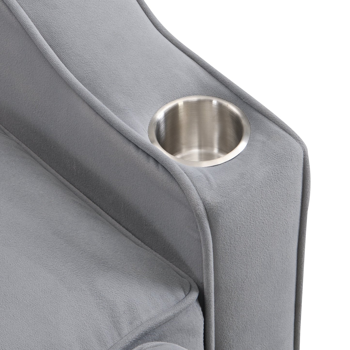 Modern velvet sleeper loveseat with built-in cup holder in gray upholstery HouseOfZazla on Tampa Home & Garden Store