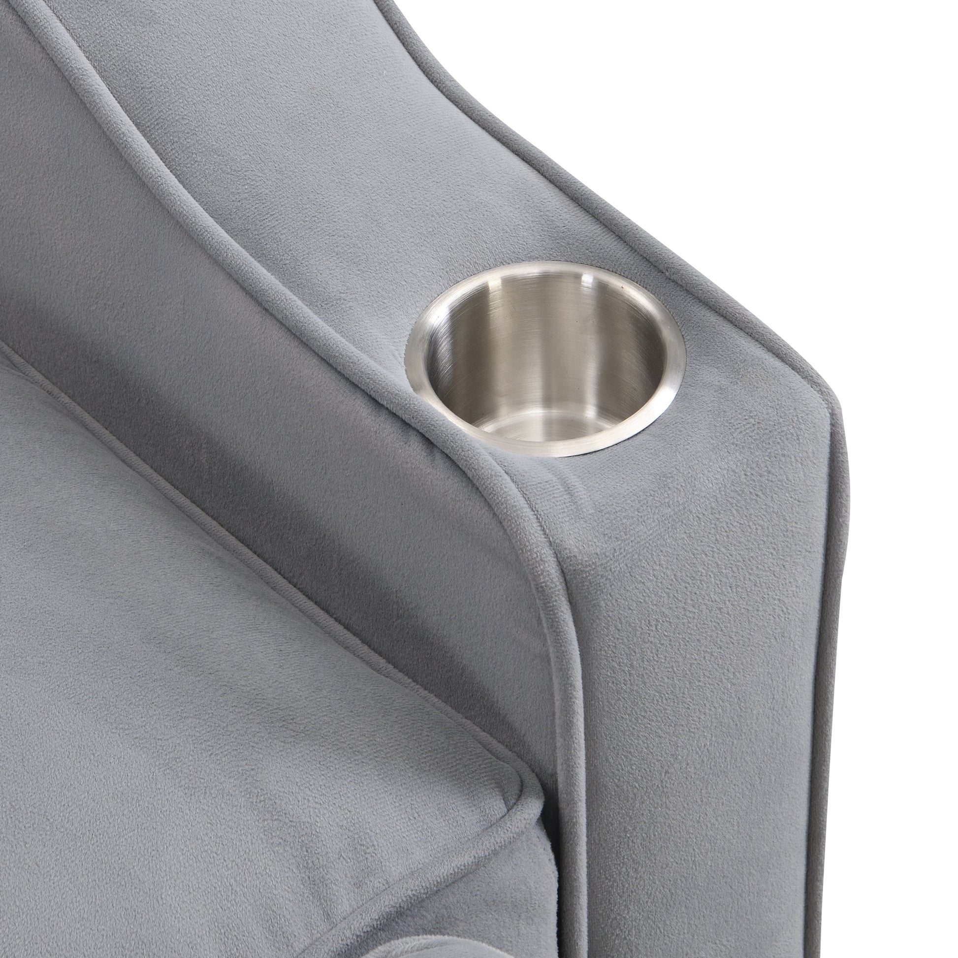 Modern velvet sleeper loveseat with built-in cup holder in gray upholstery HouseOfZazla on Tampa Home & Garden Store