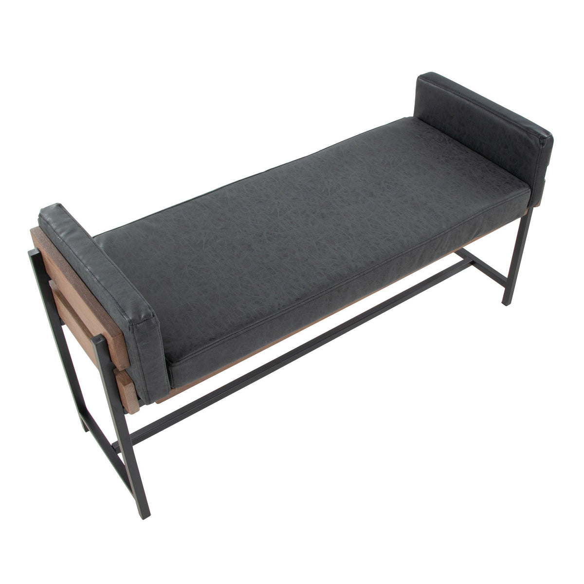 HouseOfZazla upholstered farmhouse bench dark gray faux leather with wood panel accents on Tampa Home & Garden Store