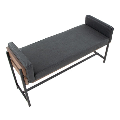 HouseOfZazla upholstered farmhouse bench dark gray faux leather with wood panel accents on Tampa Home & Garden Store