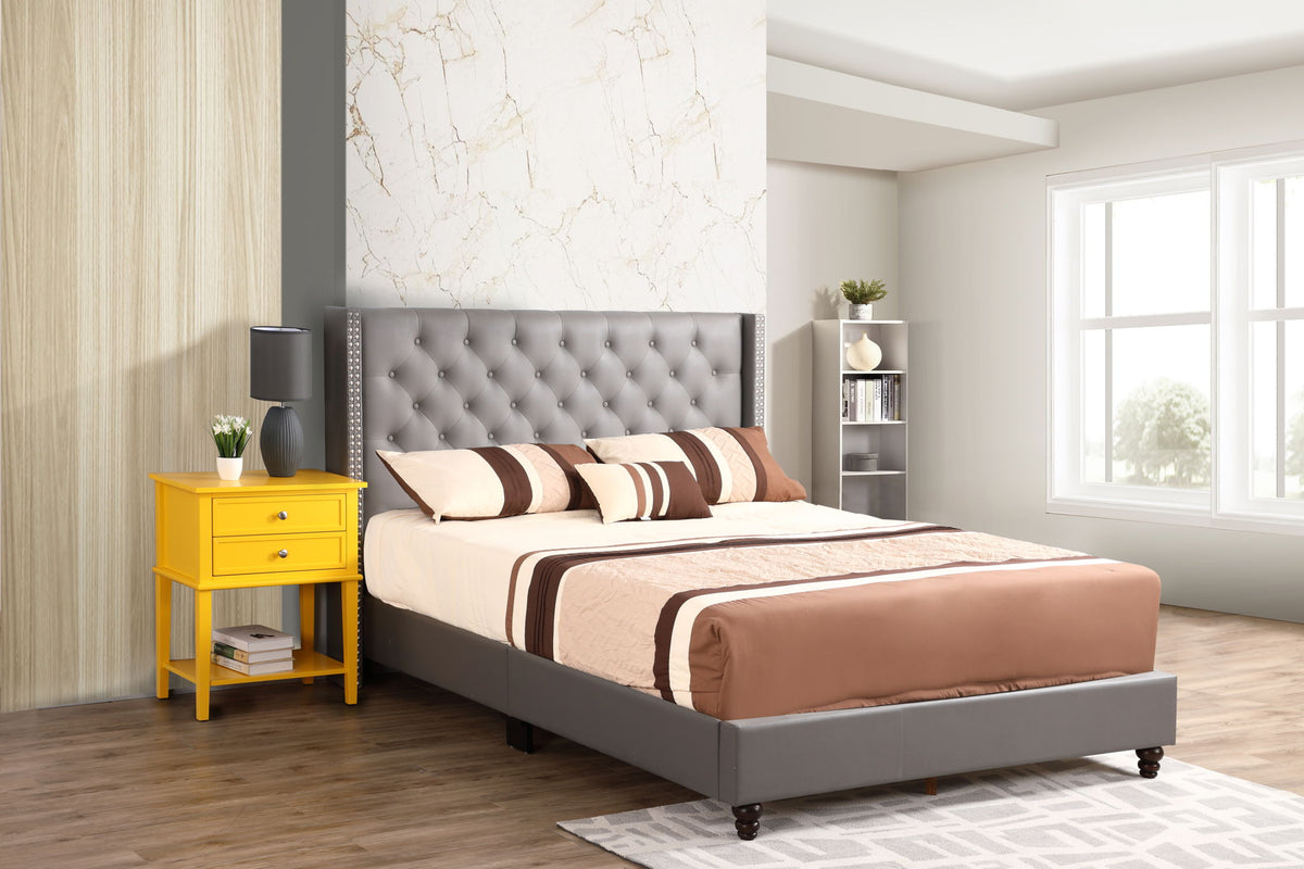 Nailhead Bed Transitional Vibrant, gray tufted upholstered bed by HouseOfZazla on Tampa Home & Garden Store
