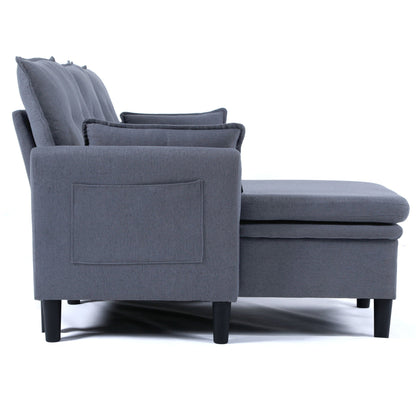 L-Shaped Reversible Chaise Sectional Sofa With Storage in blue-gray fabric with built-in side pocket HouseOfZazla on Tampa Home & Garden Store