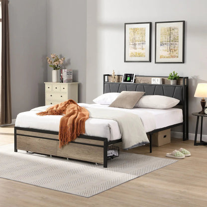 Led Bed Frame With Usb Charging and Storage