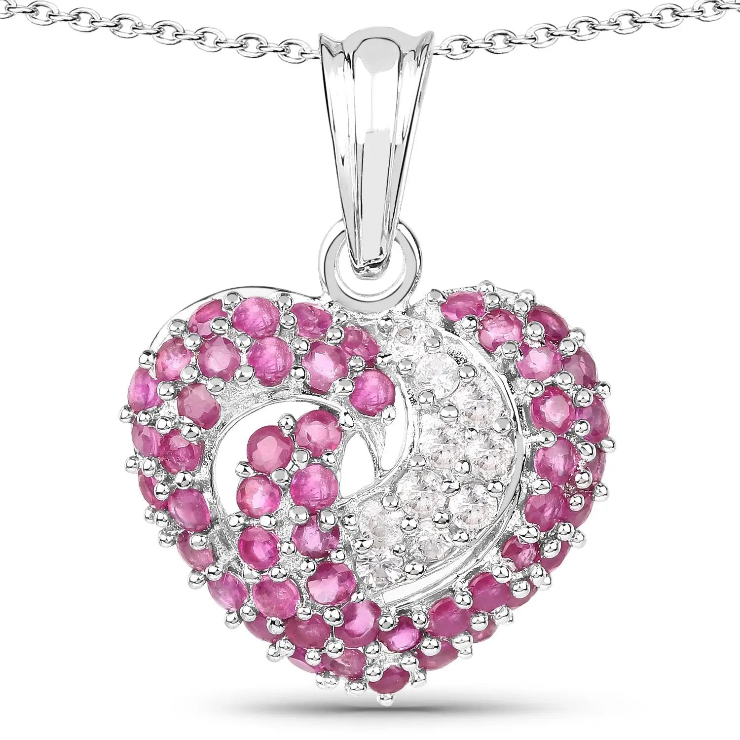 2.65ct ruby & white sapphire pendant in .925 silver with ruby halo & diamonds on chain on Tampa Home & Garden Store