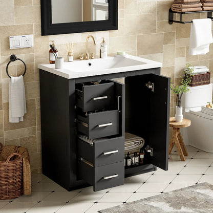 Ceramic sink combo freestanding vanity with 3 drawers, black finish, soft-close doors on Tampa Home & Garden Store
