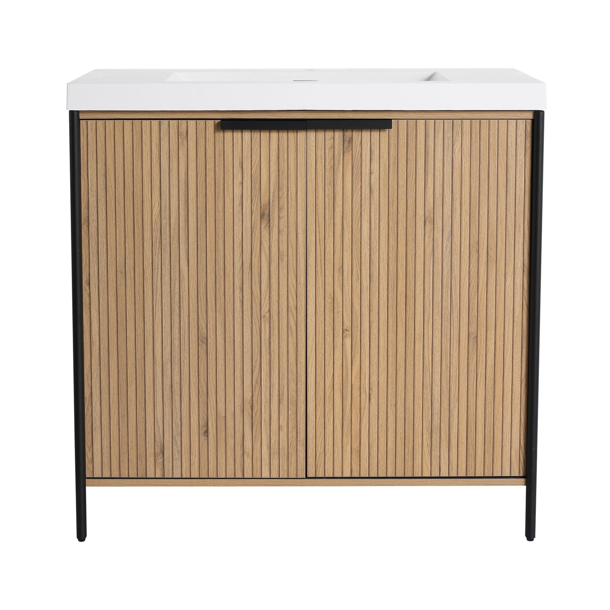 Modern freestanding vanity by HouseOfZazla with resin sink, white top, slat soft-close cabinet on Tampa Home & Garden Store