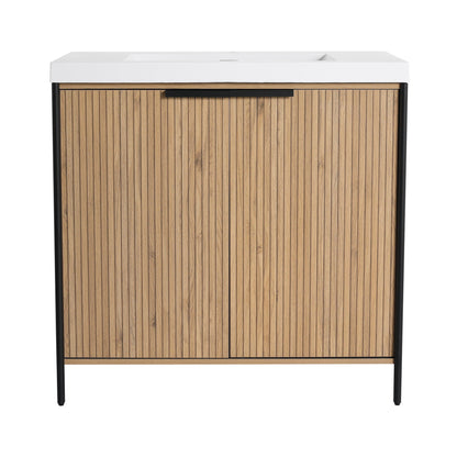Modern freestanding vanity by HouseOfZazla with resin sink, white top, slat soft-close cabinet on Tampa Home & Garden Store