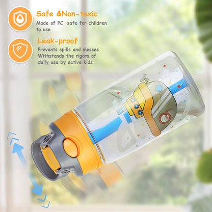 Kids water bottle GemGear, 16.2oz, leak-proof with push-button lid, clear body with rocket art on Tampa Home & Garden Store