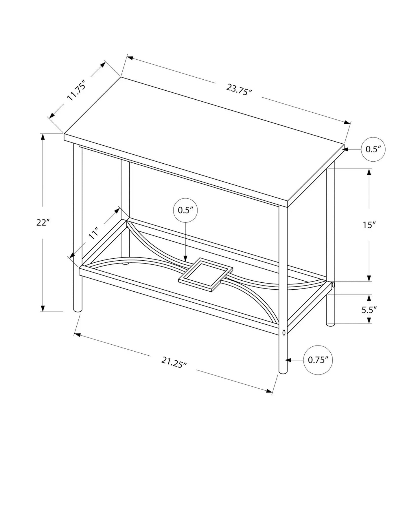 Accent Side Table narrow two-tier blueprint with curved lower shelf by Unique Piece Furniture on Tampa Home & Garden Store