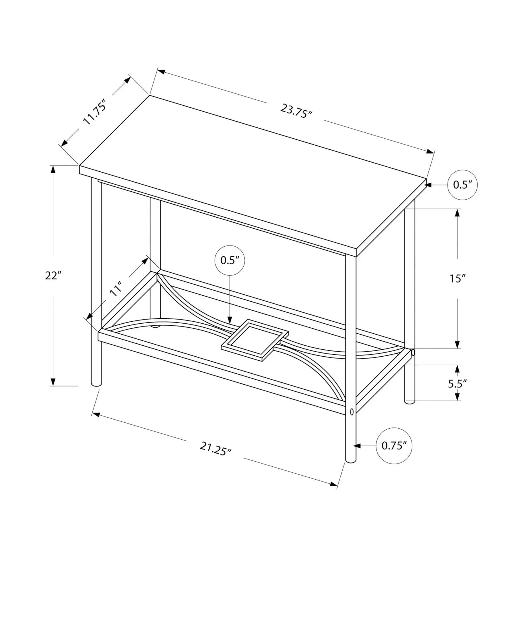 Accent Side Table narrow two-tier blueprint with curved lower shelf by Unique Piece Furniture on Tampa Home & Garden Store