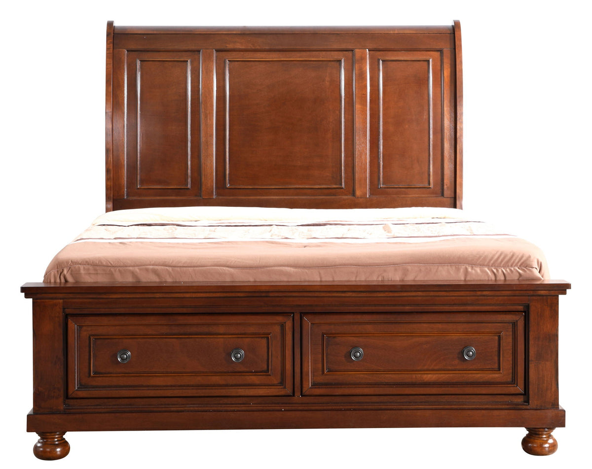 Stunning Sleigh Bed Design by HouseOfZazla in dark mahogany with paneled headboard on Tampa Home & Garden Store
