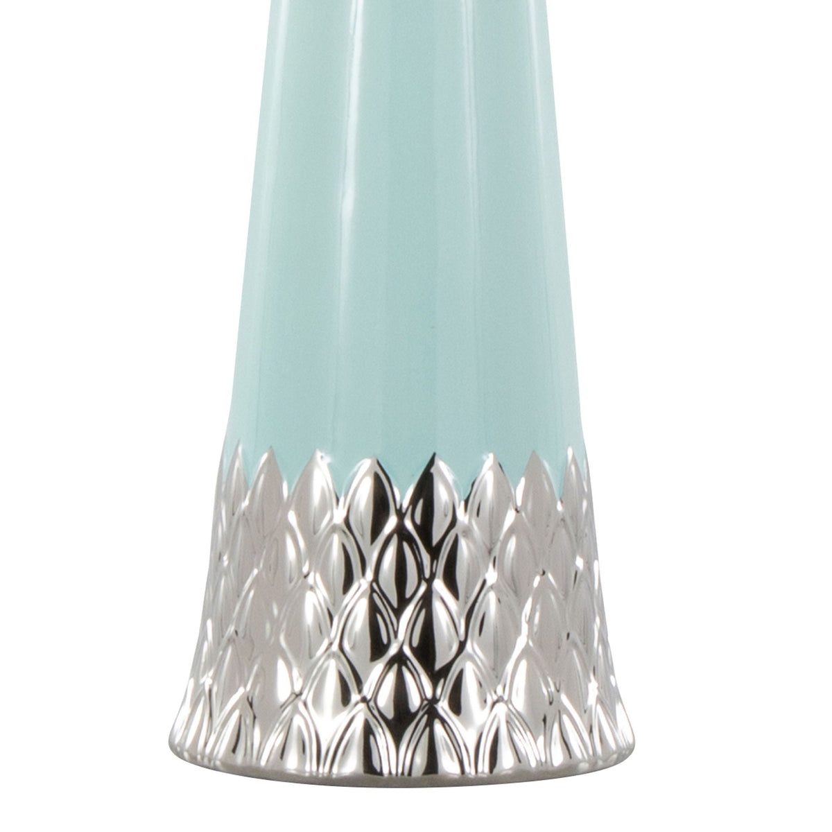 Penelope - Contemporary Table Lamp Body aqua blue top silver diamond-textured base HouseOfZazla on Tampa Home & Garden Store