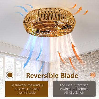 19-inch caged ceiling fan with lights and remote; woven rope cage, wood blades HouseOfZazla on Tampa Home & Garden Store
