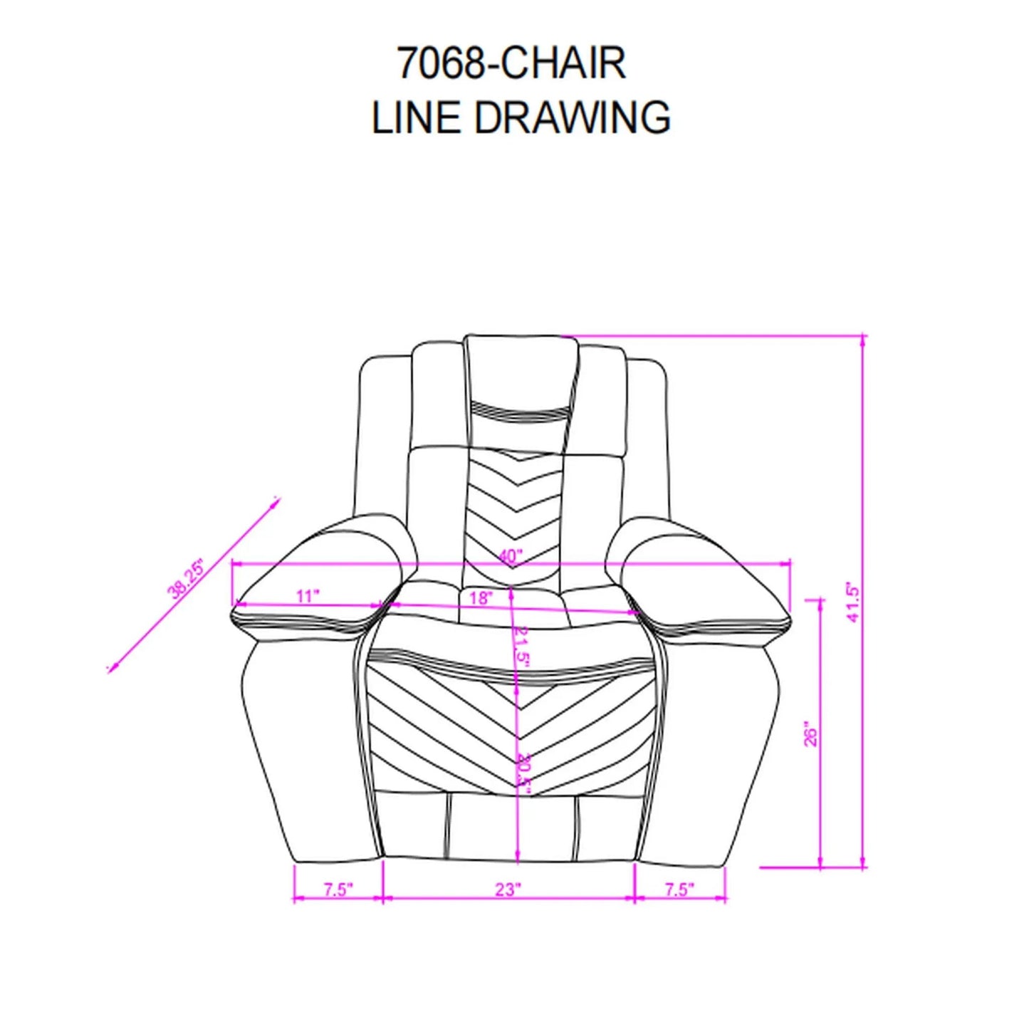 Raize gray power recliner with LED, line drawing blueprint by Unique Piece Furniture on Tampa Home & Garden Store