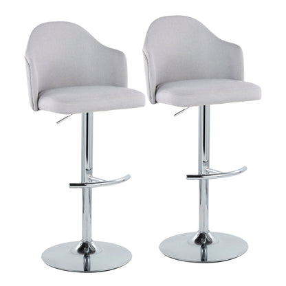 Contemporary adjustable barstool set with swivel seats, 2 light gray stools on chrome bases on Tampa Home & Garden Store