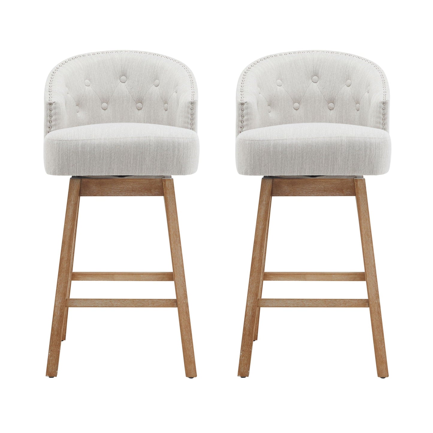 360 Degree Rotation Swivel Counter Stools set of 2, light beige fabric with nailhead trim on Tampa Home & Garden Store