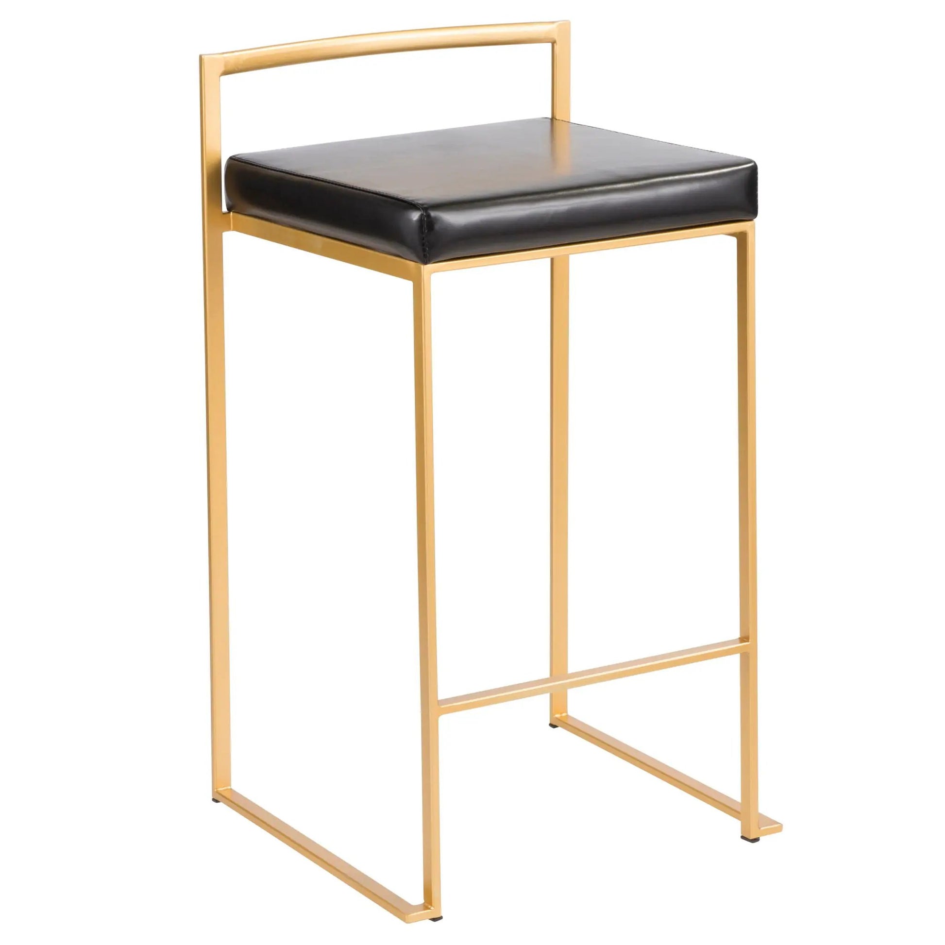Fuji Contemporary Glam counter stool set of 2, black leather seat, gold frame on Tampa Home & Garden Store