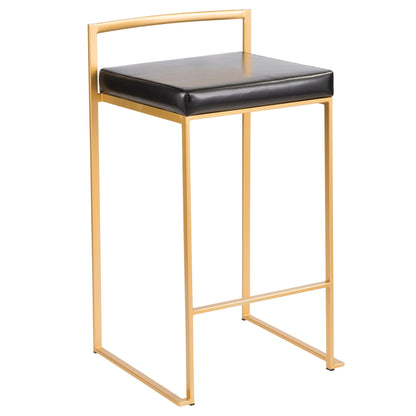 Fuji Contemporary Glam Counter Stool set of 2 with black cushion and gold frame on Tampa Home & Garden Store