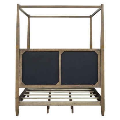 Queen Canopy Bed Frame With Upholstered Headboard
