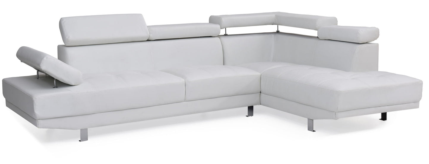 Riveredge Comfort Sectional white upholstery with chaise lounge on right and metal legs on Tampa Home & Garden Store