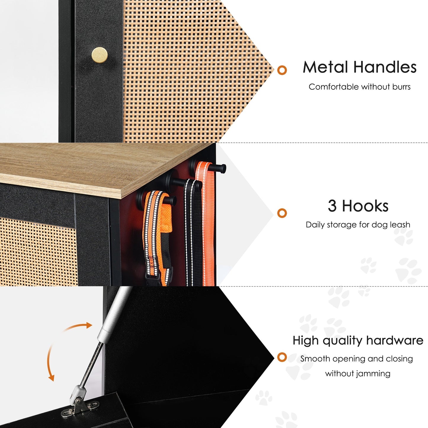 Feeding Station with 2 Lockers and Elevated Bowls Black; black frame with woven rattan panels on Tampa Home & Garden Store