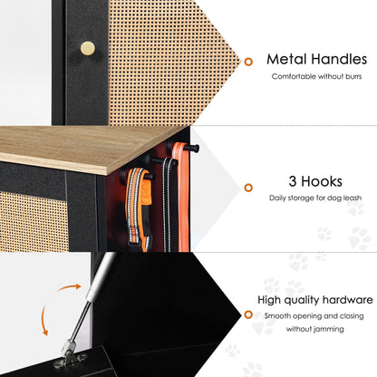 Feeding Station with 2 Lockers and Elevated Bowls Black; black frame with woven rattan panels on Tampa Home & Garden Store