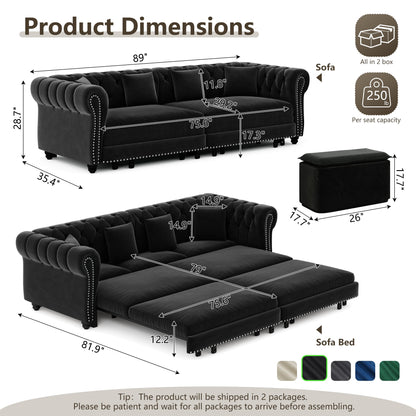 Chesterfield Sofa Bed 3-in-1 convertible velvet by HouseOfZazla in black velvet on Tampa Home & Garden Store