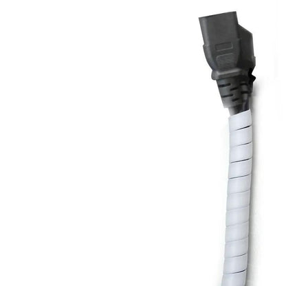 Anti-cat and dog bite cord protector spiral wrap on white power cord with black plug on Tampa Home & Garden Store