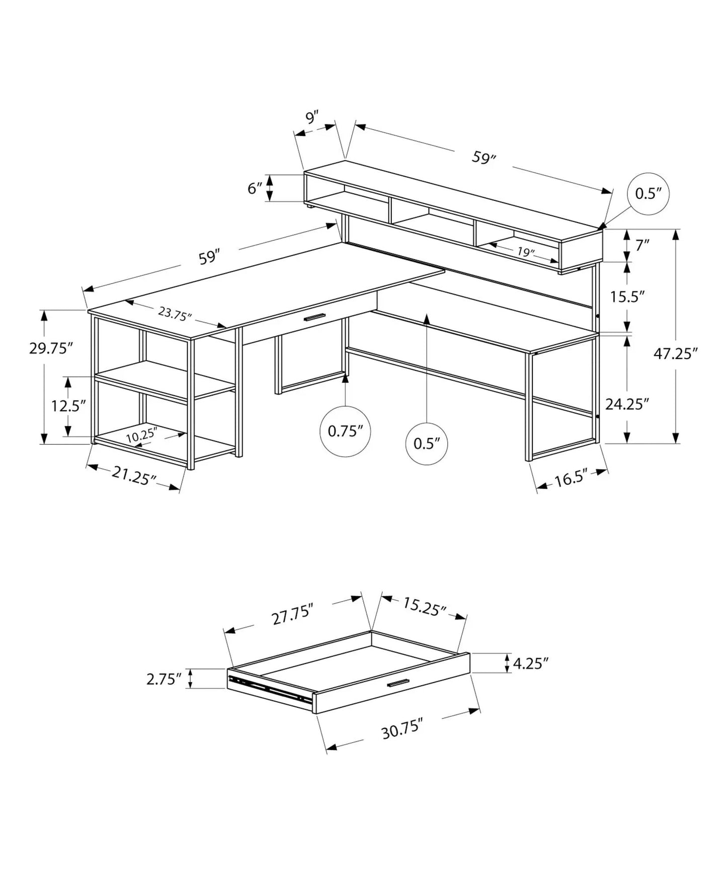 L-shaped corner desk with upper drawers and open cubbies, Unique Piece Furniture on Tampa Home & Garden Store