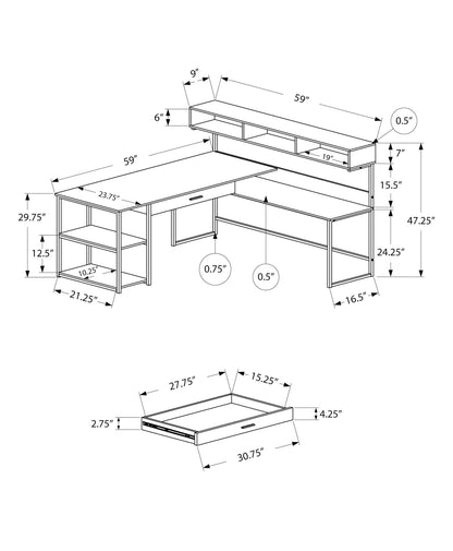 L-Shaped Corner Computer Desk with Storage Drawers, blueprint-style schematic, HouseOfZazla on Tampa Home & Garden Store
