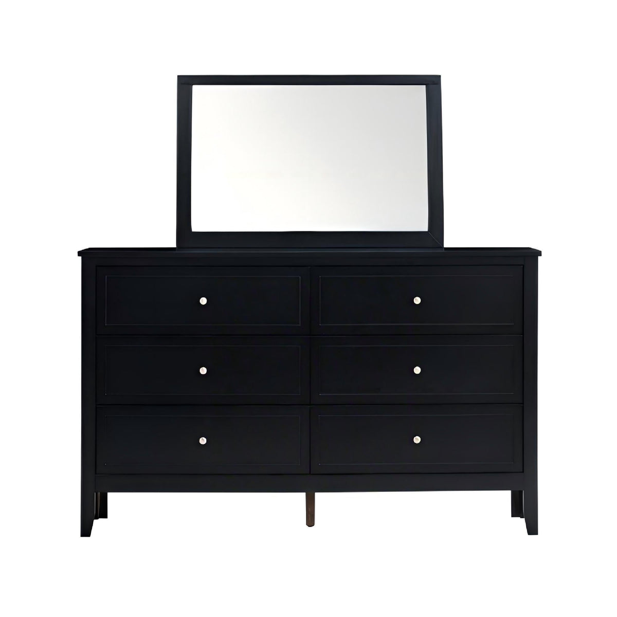 Spacious 6 Drawer Dresser in black with silver knobs and matching mirror by HouseOfZazla on Tampa Home & Garden Store