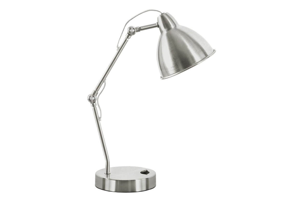HouseOfZazla table lamp nickel metal with nickel shade, modern silver finish, USB port included on Tampa Home & Garden Store
