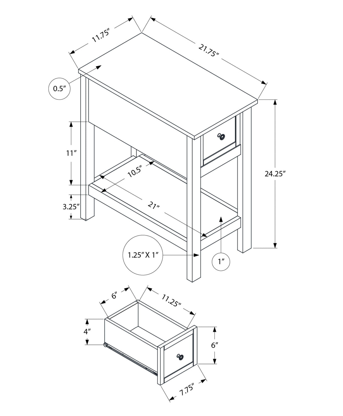 Accent End Table 2-tier narrow with storage drawer HouseOfZazla charming design on Tampa Home & Garden Store