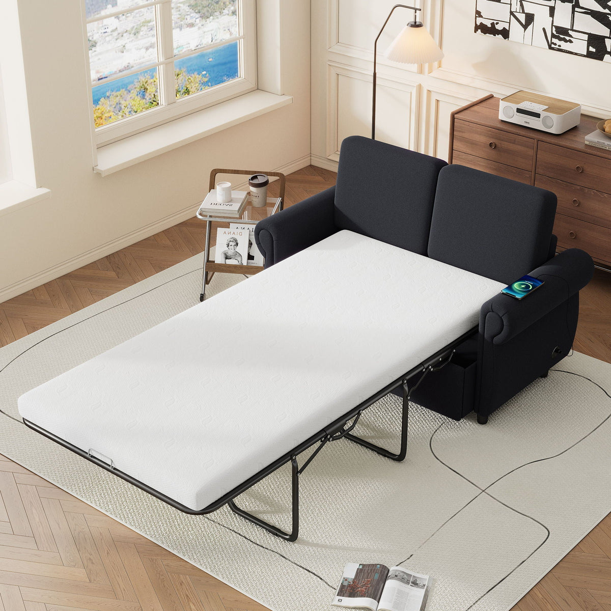 Pull Out Sofa Bed With Twin Memory Foam Mattress