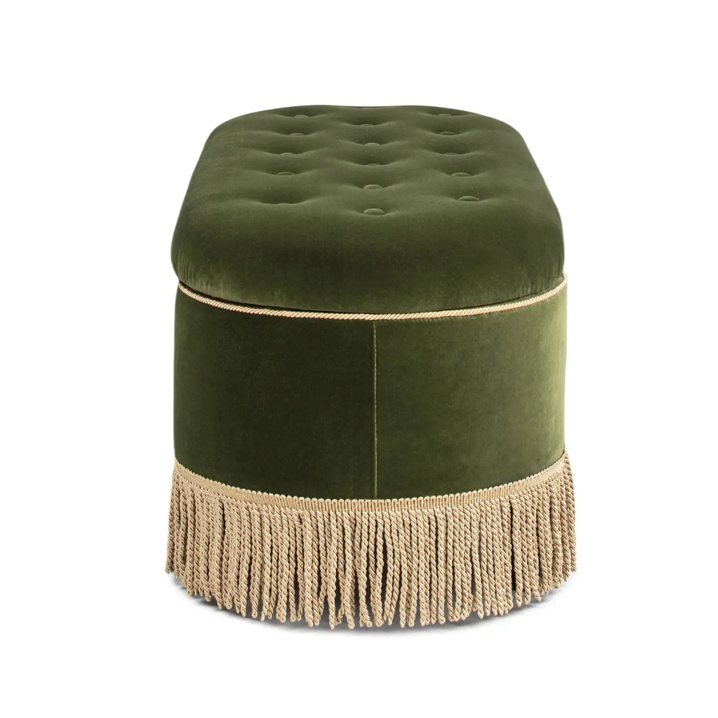 Melinda Oval Tufted Bullion Fringe Storage Bench