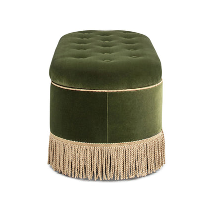 Melinda oval tufted bullion fringe storage bench in olive green velvet by HouseOfZazla on Tampa Home & Garden Store