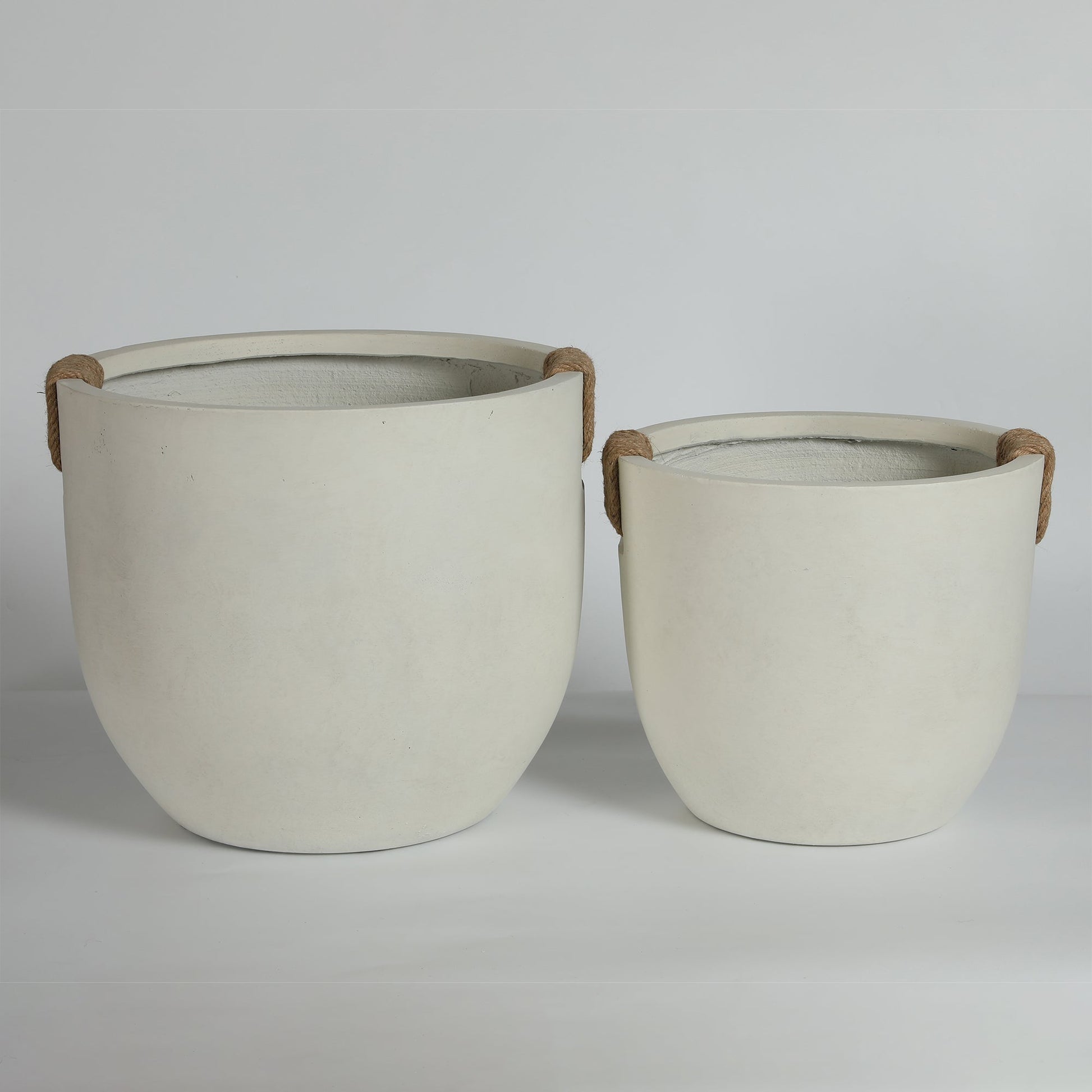 Round concrete planter set of 2, large off-white pots with rope handles by HouseOfZazla on Tampa Home & Garden Store