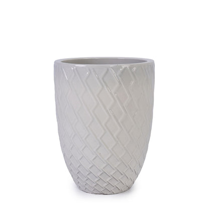 Ceramic flowerpot planter by HouseOfZazla, light gray with diagonal textured pattern on Tampa Home & Garden Store